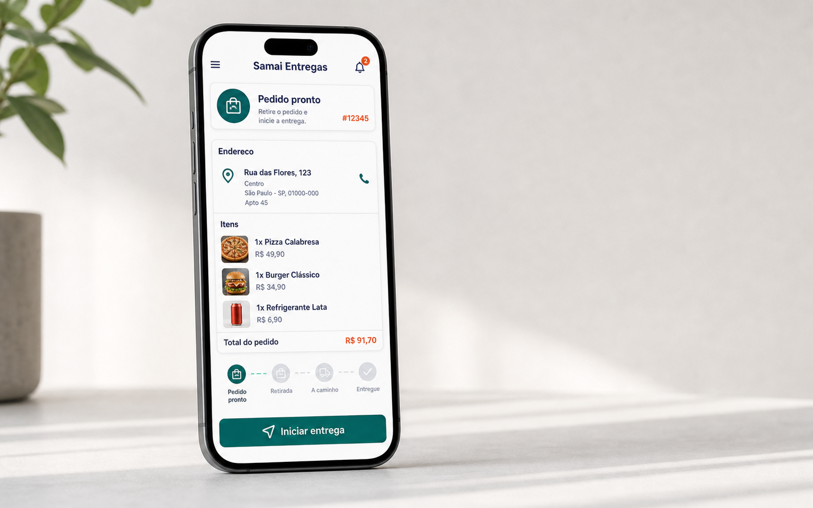 Mockup do app de entregas para motoboy da Samai