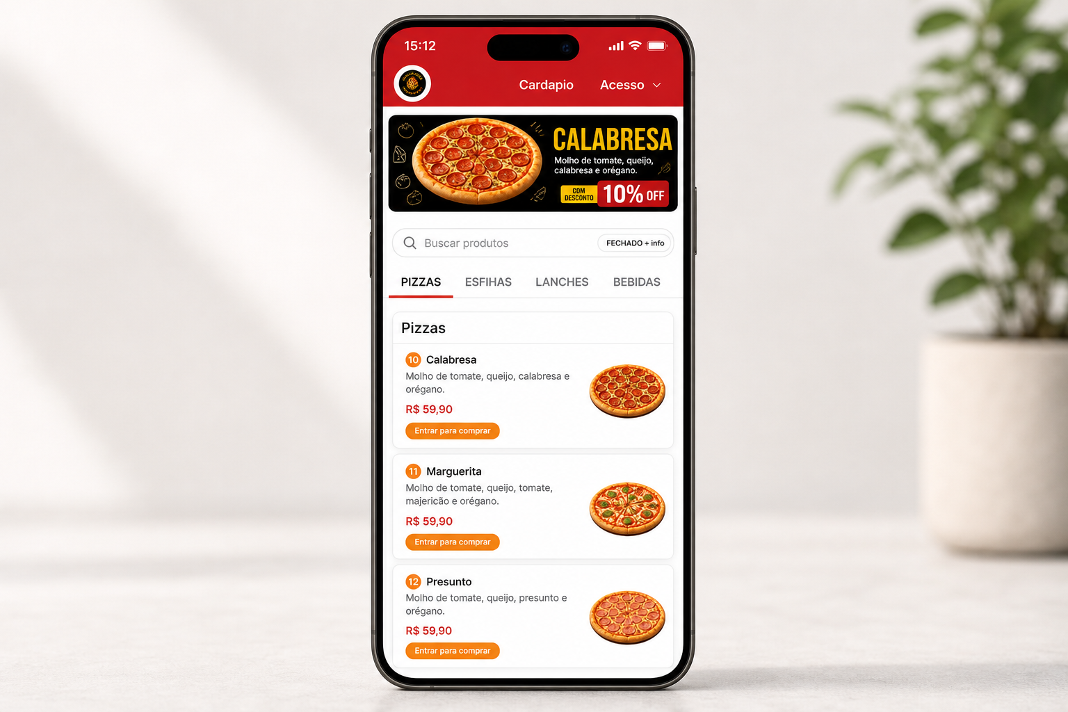 Tela do sistema de delivery Samai